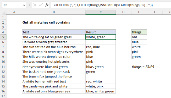 Excel Get all matches cell contains