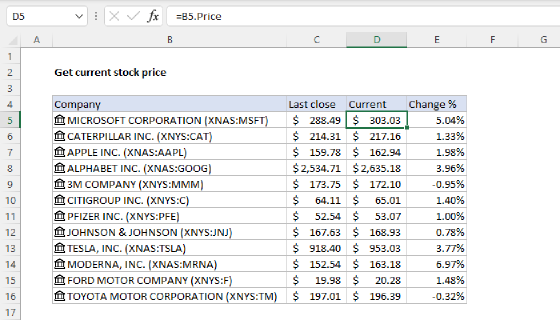 Excel Get current stock price