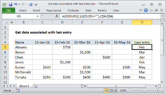 Excel Get date associated with last entry