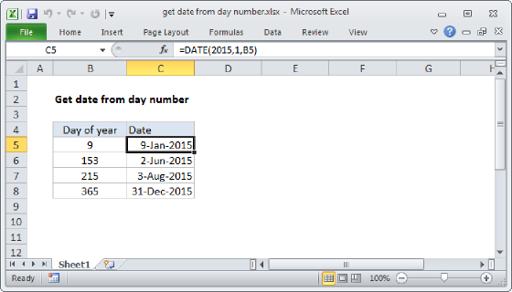 Excel Get date from day number