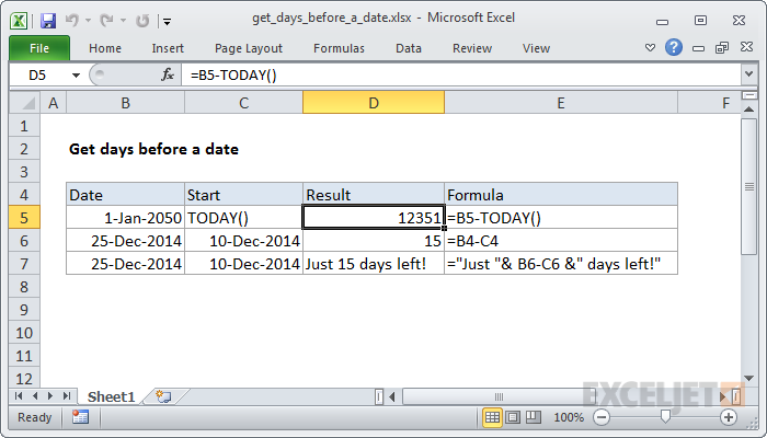 Get days before a date
