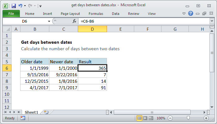 Get days between dates - Excel formula | Exceljet