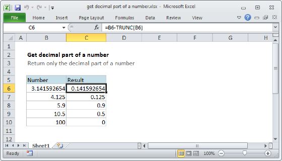 Excel Get decimal part of a number