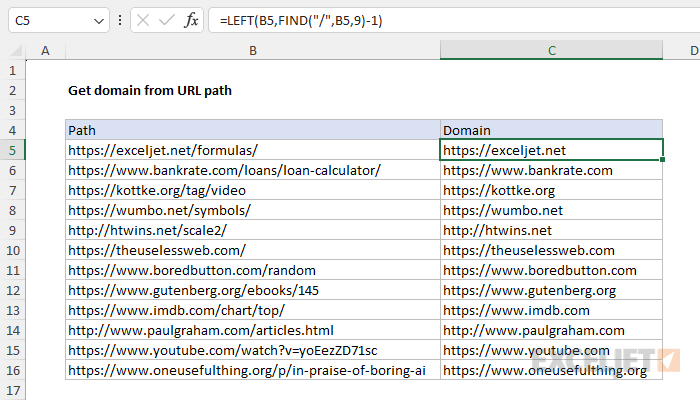 Extracting the domain from a URL in older versions of Excel