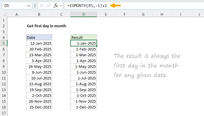 Get first day of month - Excel formula | Exceljet
