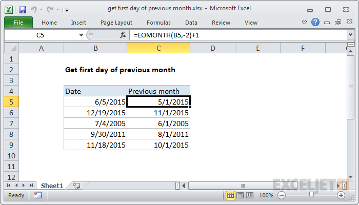 Get first day of previous month