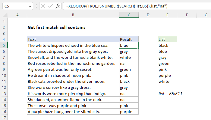 Get first match cell contains - Excel formula | Exceljet