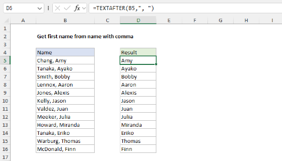 Excel Get first name from name with comma