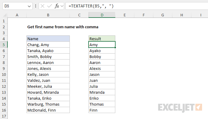 Get first name from name with comma