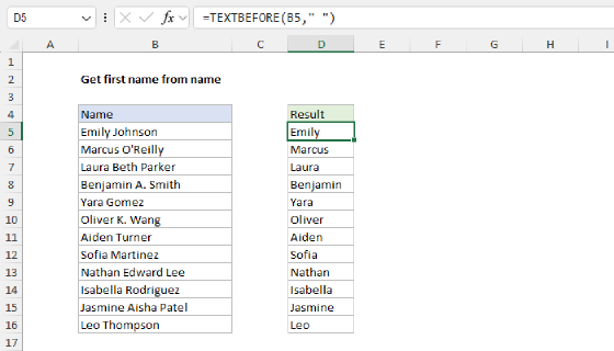 Excel Get first name from name
