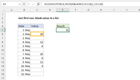 Excel Get first non-blank value in a list