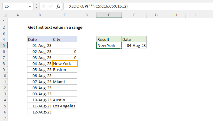 Get first text value in a range - Excel formula | Exceljet