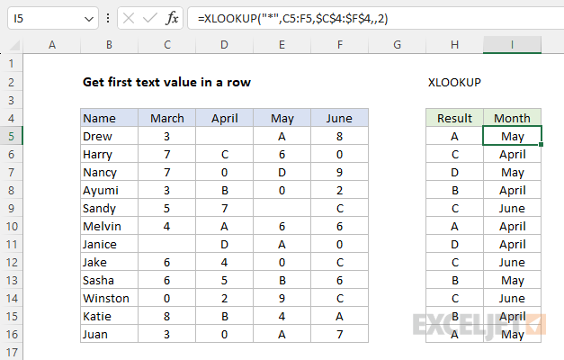 Using XLOOKUP to get the month associated with first text value