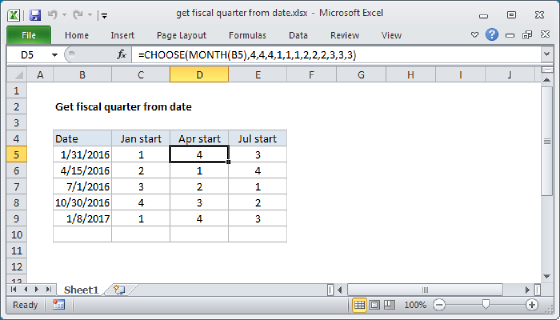 Excel Get fiscal quarter from date