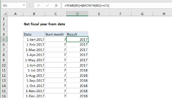 Excel Get fiscal year from date