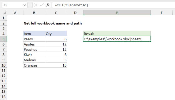 Excel Get full workbook name and path