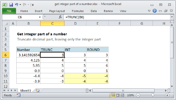 Excel Get integer part of a number