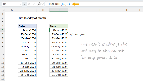 Excel Get last day of month