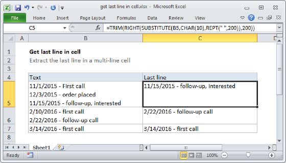 Excel Get last line in cell