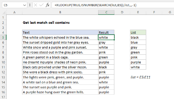 Excel Get last match cell contains