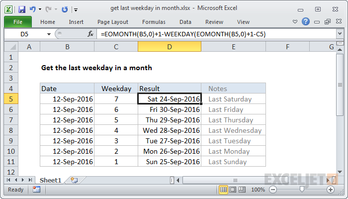 Get last weekday in month