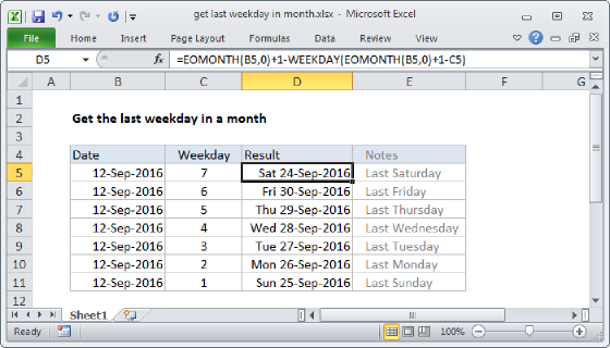 Excel Get last weekday in month