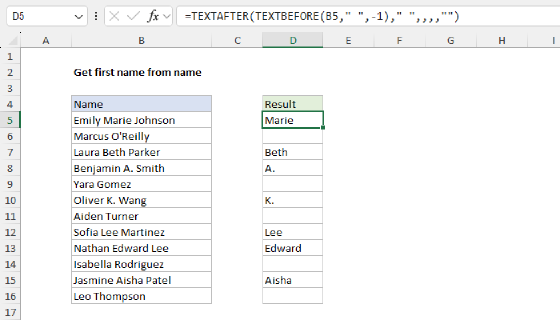 Excel Get middle name from full name