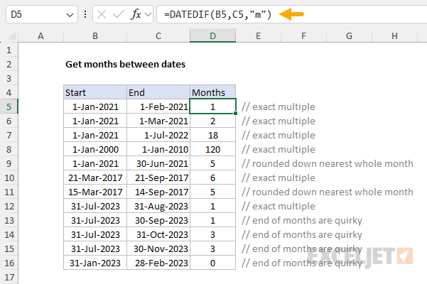 Default DATEDIF behavior when calculating months between dates