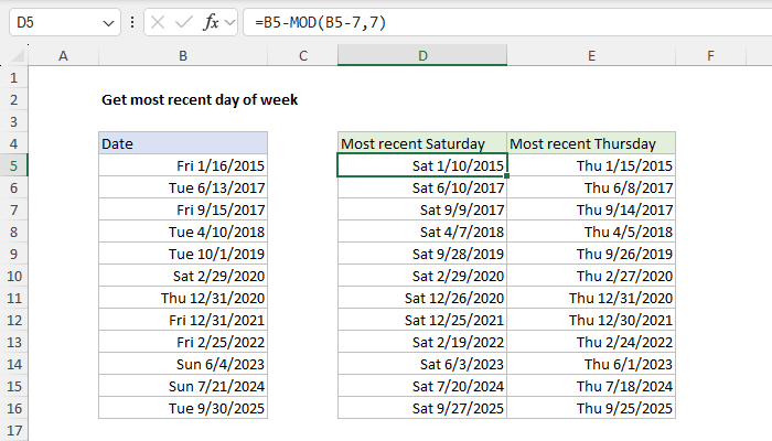 Get most recent day of week - Excel formula | Exceljet