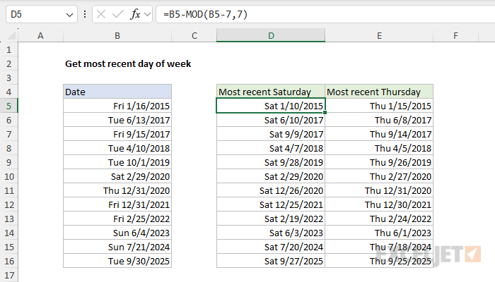 Get most recent day of week