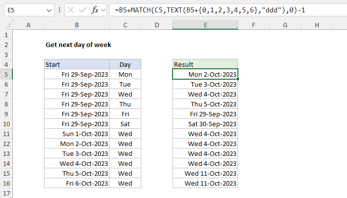 Get next day of week - Excel formula | Exceljet