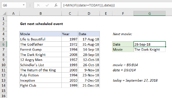 Excel Get next scheduled event
