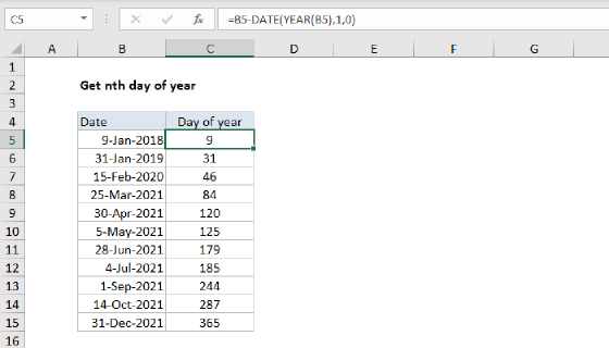 Excel Get nth day of year
