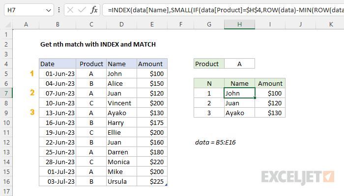 Get nth match with INDEX / MATCH