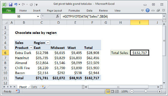 Excel Get pivot table grand total