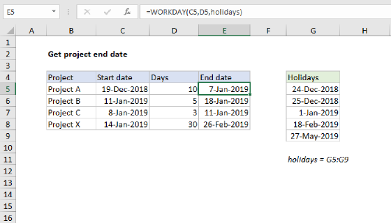 Excel Get project end date