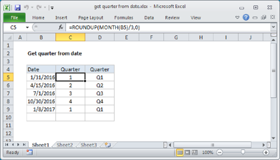 Excel Get quarter from date