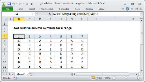 Excel Get relative column numbers in range