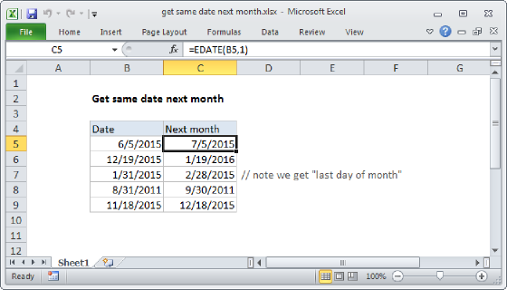 Excel Get same date next month