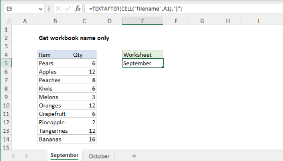 Excel Get sheet name only
