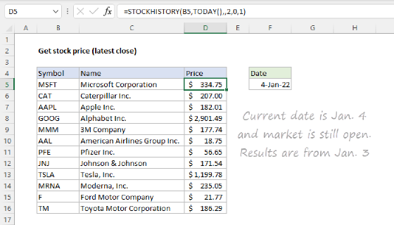 Excel Get stock price (latest close)