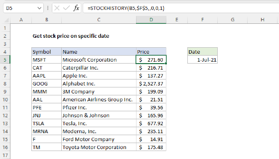 Excel Get stock price on specific date