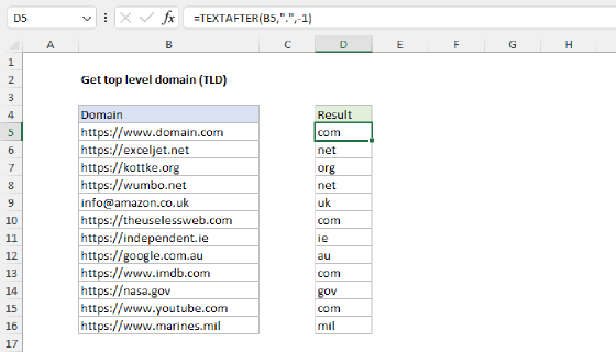 Excel Get top level domain (TLD)