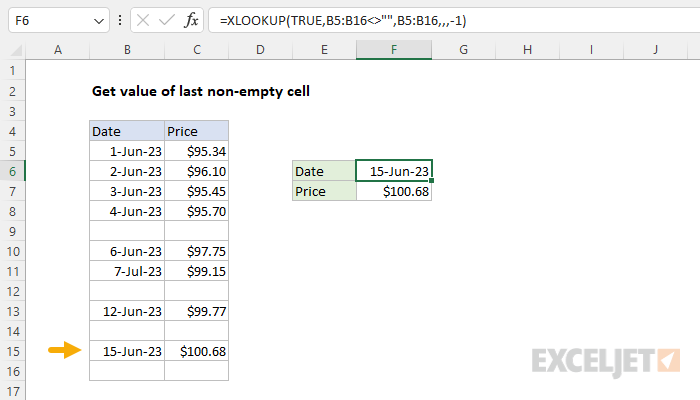Get value of last non-empty cell