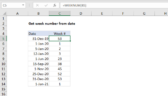 Excel Get week number from date