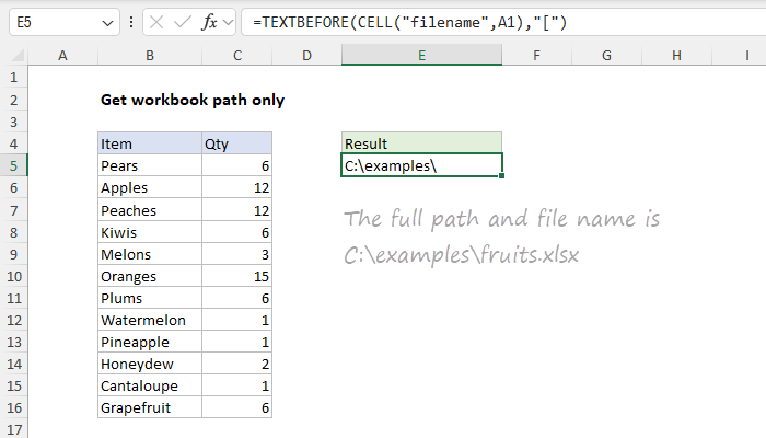 Get workbook path only - Excel formula | Exceljet