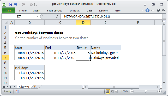 Excel Get workdays between dates