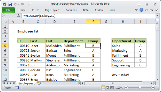 Excel Group arbitrary text values