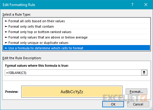 A conditional formatting rule to highlight blank cells