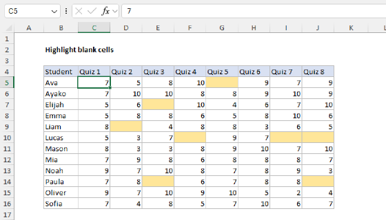 Excel Highlight blank cells